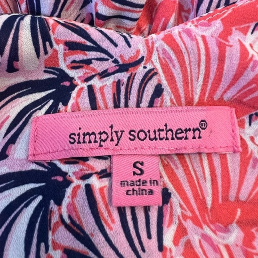 Simply Southern Women S Pink‎ Scallop Shell Print Gathered Sleeveless Tie Dress - Picture 4 of 6
